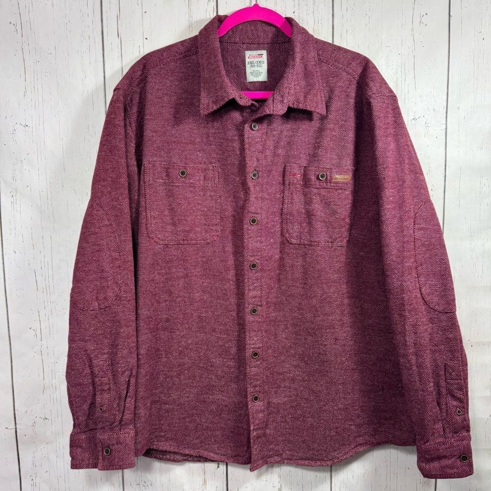 Dickies Mens Woven Thick Button Down Shirt Burgundy Long Sleeve Casual Pockets